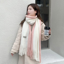 New two-color stitching womens scarf 2022 autumn and winter Korean version imitation cashmere tassel warm mens and womens color matching scarf