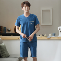 Modal mens pajamas summer short-sleeved shorts casual simple thin set can be worn out plus size home wear