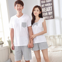 Pajamas men summer cotton couples short-sleeved shorts personality tide ladies simple thin models can be worn outside cotton home clothes