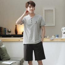Pajamas men summer short-sleeved modal personality trend mens home wear thin models can be worn outside size casual set