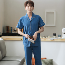 Modal pajamas mens summer short sleeve trousers cardigan lapel plus fat plus size thin personality Fashion Home wear