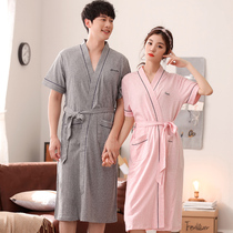Korean summer couple cotton short sleeve gown ladies cute sweet bathrobe bathrobe pajamas men summer home clothes