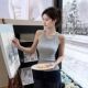 Minimalist Style Blue Knitted Halter Neck Tank Top for Women, New Spring Slim Fit Short Sleeveless Base Shirt