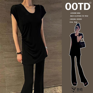 Black slim mid-length short-sleeved t-shirt for women summer new casual age-reducing high-end slim top and bottoming shirt