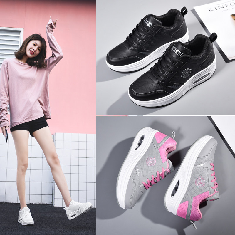 Female Shoes Sneakers 2021 Spring Autumn Season New Leather Face Casual Shoes Air Cushion Non-slip Thick Bottom Rocking Shoes Women Tourist Shoes