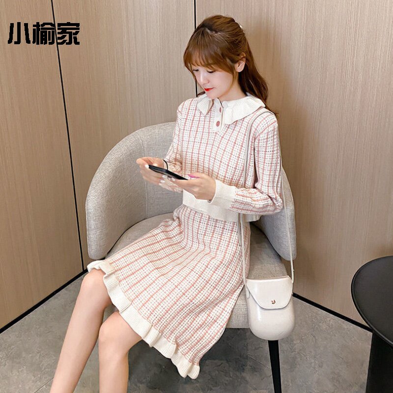 Small fragrant wind fresh sweater suit woman loose 2020 new autumn and winter fashion polo knit two sets of damp