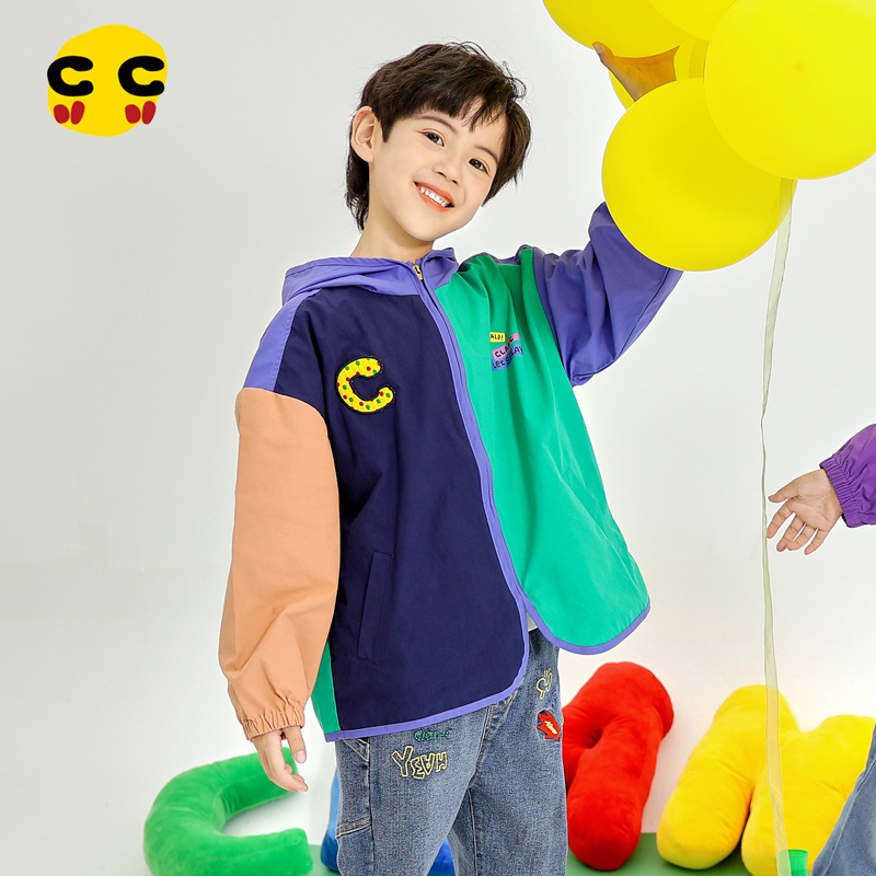 Clanc Trendy Brand Children's Clothing 24 Autumn New Children's Hooded Woven Jacket Boys Outdoor Fun Color-Blocking Jacket