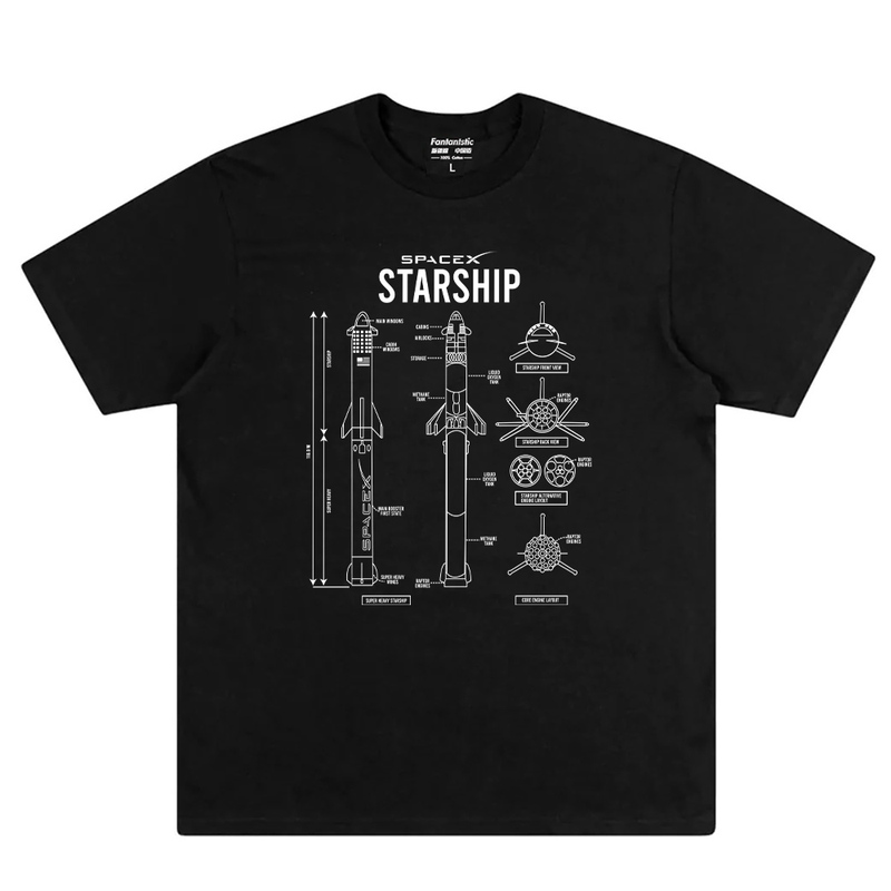 Starship Rocket Structure Concept T-Shirt Geek Tech Guy Pure Cotton Personalized Short Sleeve Top Musk Spacex Starship Rocket Structure Concept T-Shirt Geek Tech Guy Pure Cotton Personalized Short Sleeve Top Musk Spacex