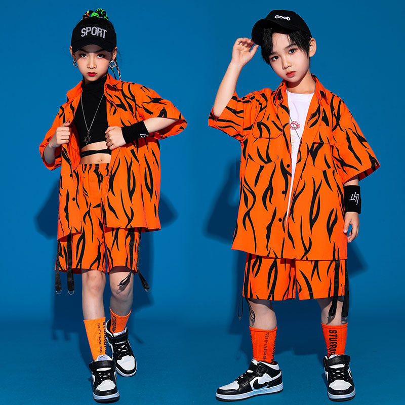 Children's Street Dance Tide Suits Boy Summer Hip Hop Handsome Suit Girl Jazz Dance To Walk Show Costumes