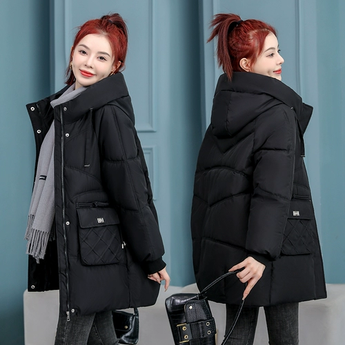 Однотонный длинный пуховик с пухом, модная куртка, 2024 года, средней длины, в корейском стиле, увеличенная толщина