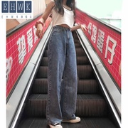 . 2020 Spring / Summer Ya Jeans nữ Kéo nhẹ màu Vintage Loose-fitting Slim Wide Chân cao eo Straight