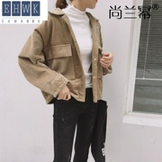 . Hồng Kông-hương vị phụ nữ áo khoác mùa xuân và mùa thu wickvelvet mới retro đôi túi gió cao đẳng áo khoác bóng chày lỏng lẻo