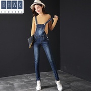 . Denim dây đeo quần nữ 2020 mới mùa thu cho thấy quần mỏng sinh viên sửa chữa rạn da Hàn Quốc phiên bản của việc giảm nữ jumpsuit