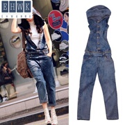 . 2020 mùa xuân mới Hàn Quốc phiên bản của quần áo rộng đang jumpsuit nắp mỏng lớn vành đai denim vành đai phụ nữ hợp thời trang có thể được gỡ bỏ