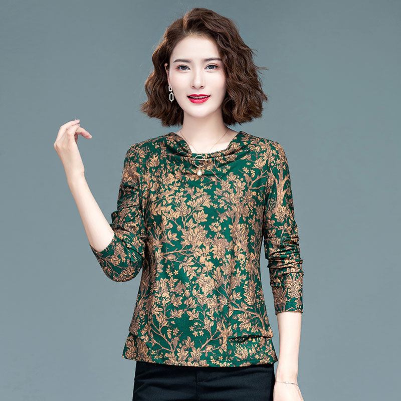 . Mùa xuân ăn mặc T-shirt mới trung niên phụ nữ cắt áo khoác ngắn thanh lịch cổ điển in áo nhỏ 50 mẹ mặc