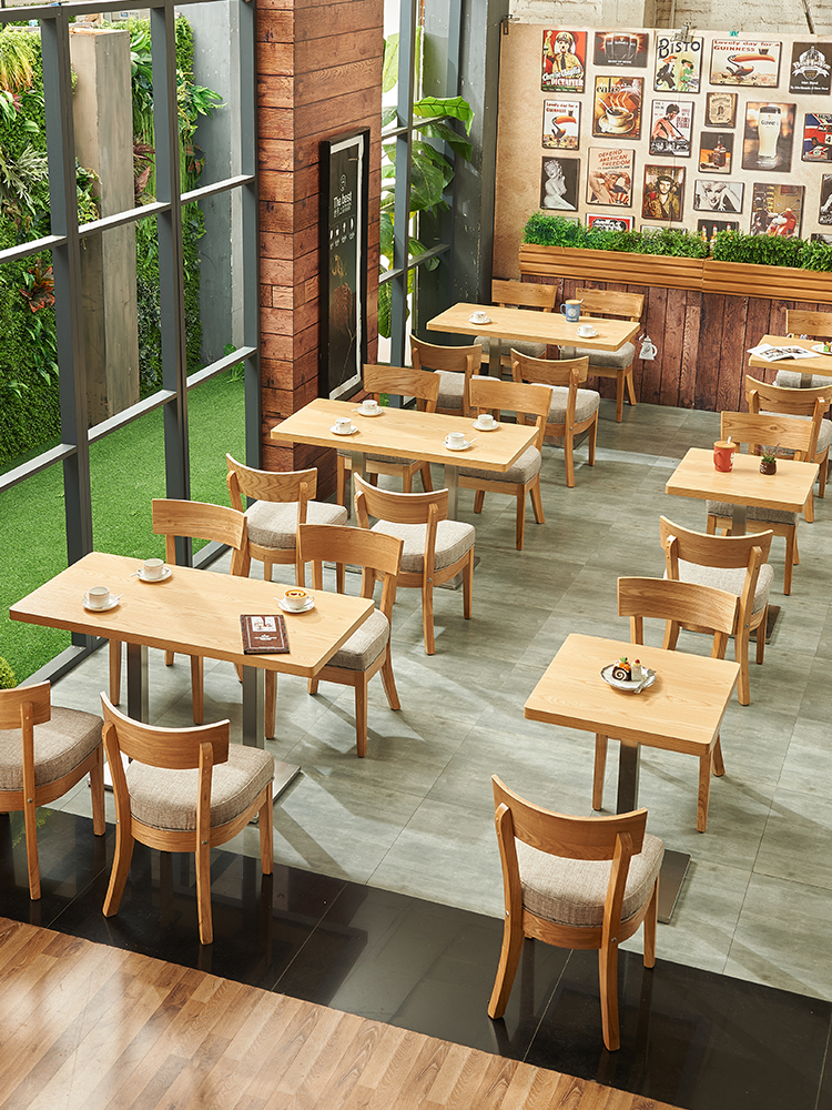 Milk Tea Shop Table And Chairs Combined Fast Dining Hall Brief and Dining Room Solid Wood Snack Fresh Dessert Net Red Western Dining Café