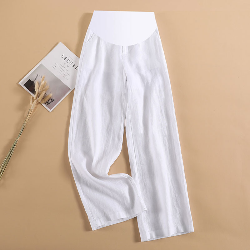 Maternity Pants, Summer Thin Style, Loose Cotton and Linen Wide-Leg Pants, Petite Women's Summer Straight-Leg Belly-Supporting Capri Pants