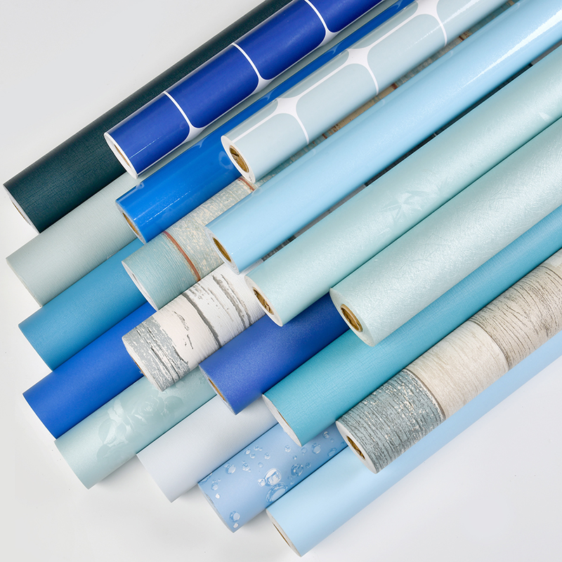 Blue wallpaper self-adhesive 10 meters waterproof Mediterranean dark blue warm bedroom living room background wall wallpaper light blue