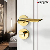 Woding light luxury door lock Indoor simple room door lock Bedroom silent household gold split solid wood door handle lock