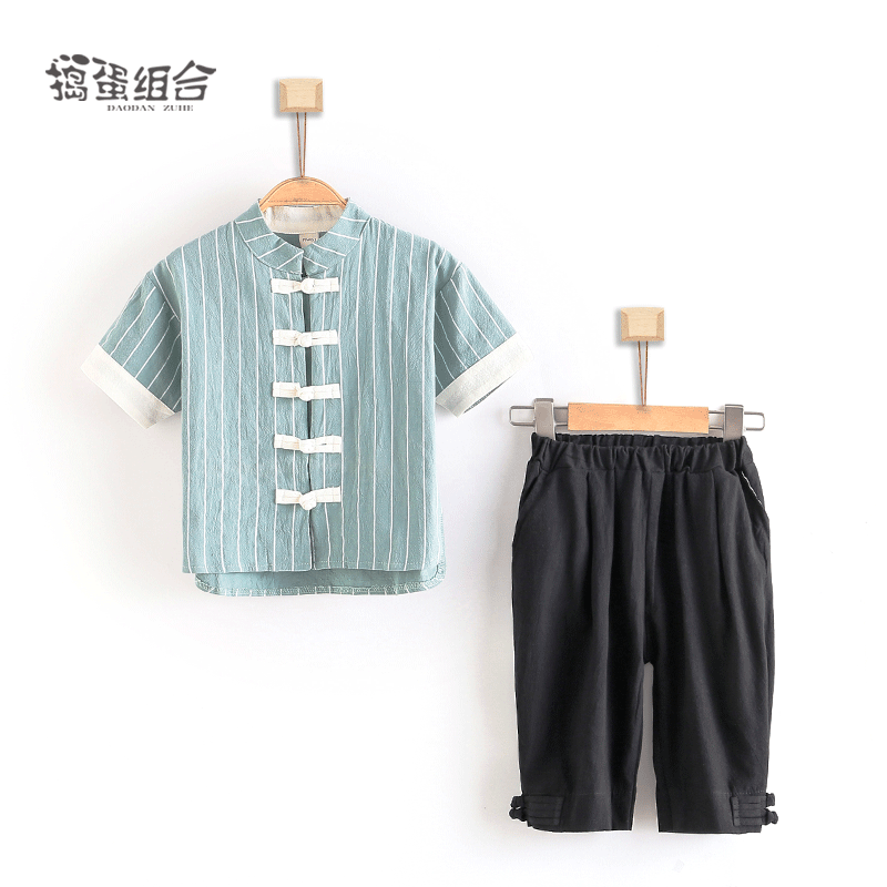 phù hợp với trẻ em quần áo mùa hè trẻ em Trung Quốc Tang váy boy phong cách Trung Quốc quần áo cũ bé ngắn tay quần áo.