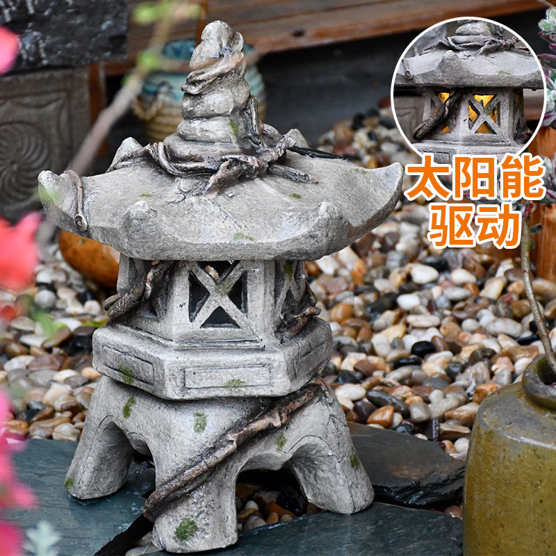 Chinese Style Zen Courtyard Decoration Solar Lamp Palace Lamp Swing Piece Retro Outdoor Terrace Day Style Garden Furnishing
