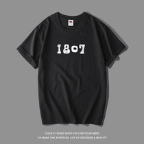 1807 Summer New Pint Base Style Black Grey White Printed T-Shirt Pure Cotton Loose Half Sleeve Round Collar Short Sleeve Male Compassion