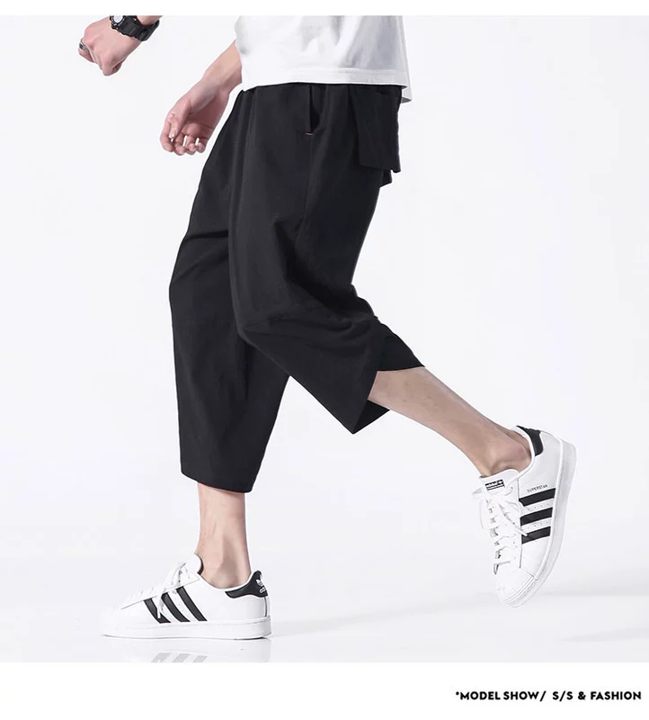 Quần short nam hợp mốt thương hiệu quần cắt cúp quần nam rộng kích thước thẳng quần béo sinh viên Hàn Quốc quần harem giản dị - Quần short