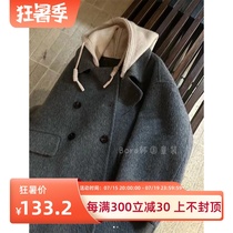 Boys woolen coats autumn and winter clothing childrens fashionable high-end long coats 2024 new fashionable tops for children and middle-aged children