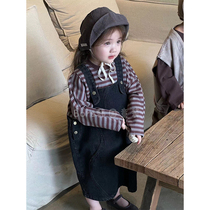 Girls Dress Autumn 2024 New Childrens Skirt Baby Trendy Brand Casual Suspender Skirt Bora Bora Korea