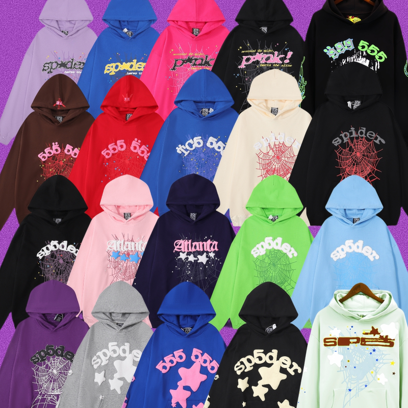 Sp5Der Sweatshirt Set with Correct Spider Web Foam Print, West Coast Trendy Brand, American Street Hip-Hop Hoodie