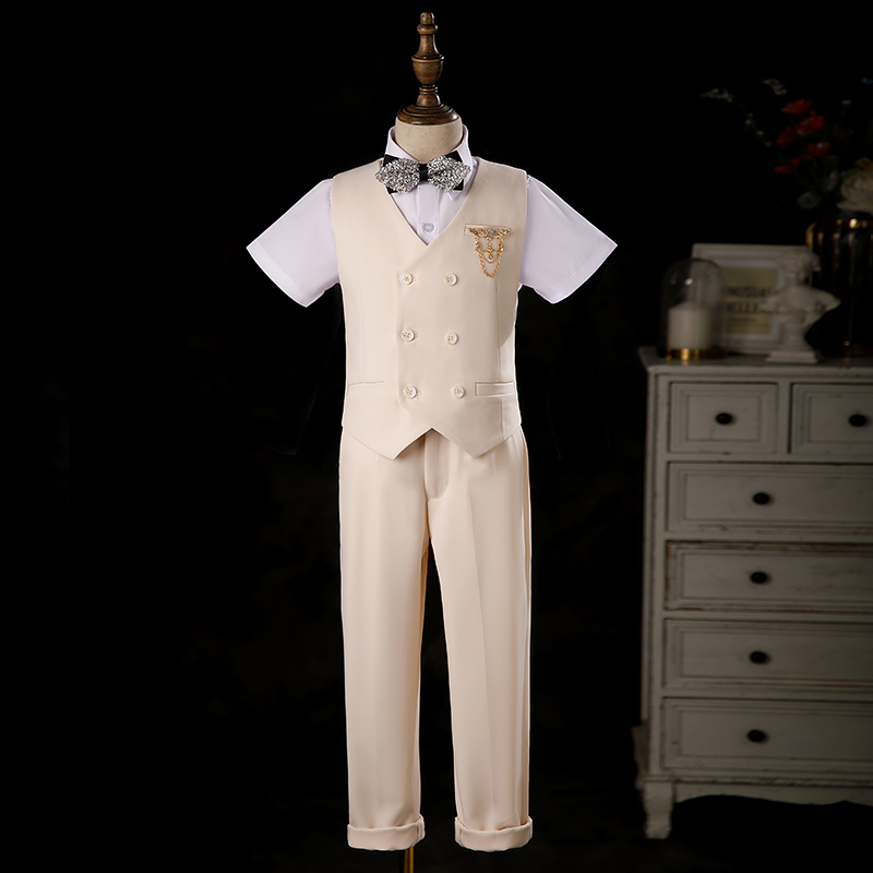 Boys' Formal Suit 2026 New Style Children's British-Style One-Year-Old Baby Vest Suit Host Piano Performance Outfit Boys' Formal Suit 2026 New Style Children's British-Style One-Year-Old Baby Vest Suit Host Piano Performance Outfit