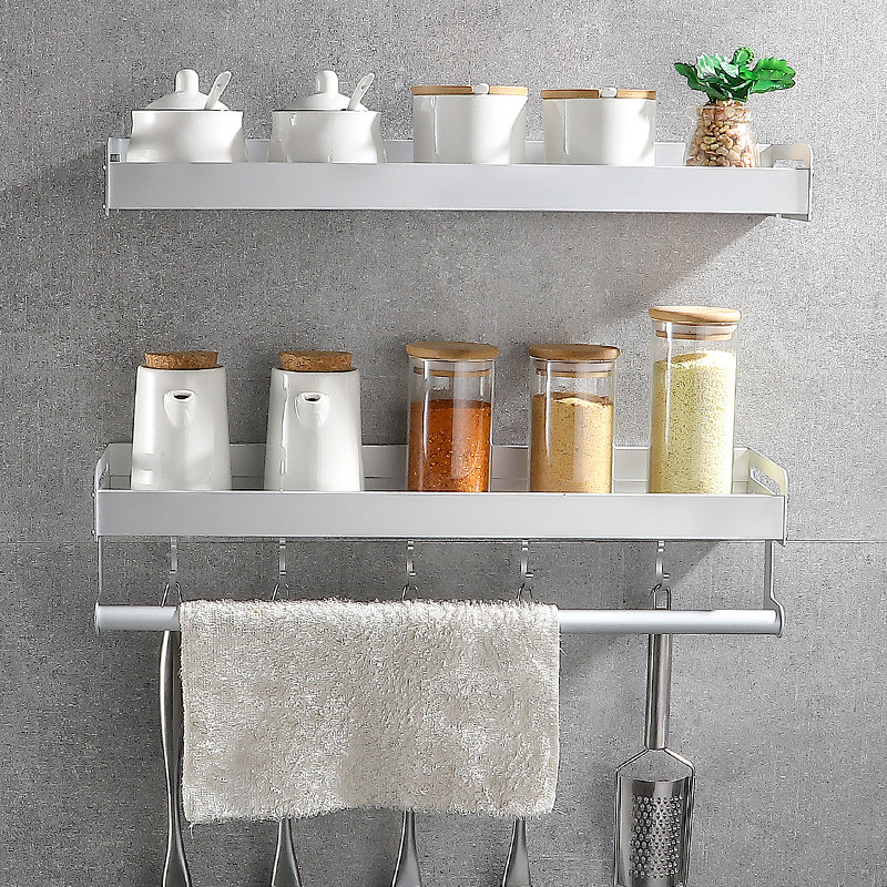 Kitchen Seasoning Taste Case Shelve Wall-mounted Wall-mounted Wall Upper Free Aluminum Alloy Bilayer Holding Hook Hanger Class