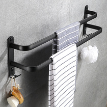 Black towel rack non-perforated toilet cold hanging towel bar bathroom single pole double pole toilet extended version hanging rod