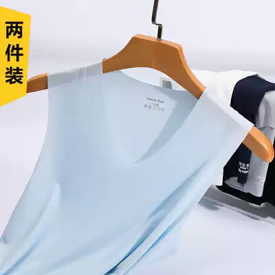 2 pieces of ice silk seamless vest men's summer thread ultra-thin quick-drying Tide brand slim sleeveless T-shirt personality trend