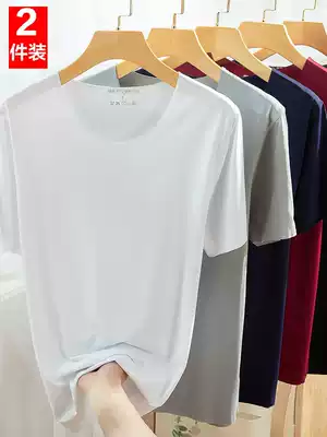 No trace ice silk T-shirt men's short sleeve goat's milk V round neck ultra-thin breathable quick-drying half-sleeve summer slip T-shirt