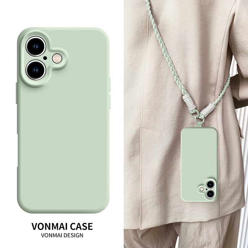 【High Quality】Suitable for iPhone 16 Phone Cases, New Apple 17 Pro Max Solid Color Liquid Silicone 16 Plus Crossbody Portable Strap Lanyard 16 Pro Anti-Drop 15 Pro Max Soft Case