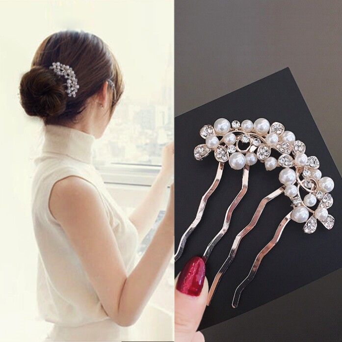 Korean-style pearl hair clip, elegant and versatile bun hairpin, non-slip hair comb, hair ornament.