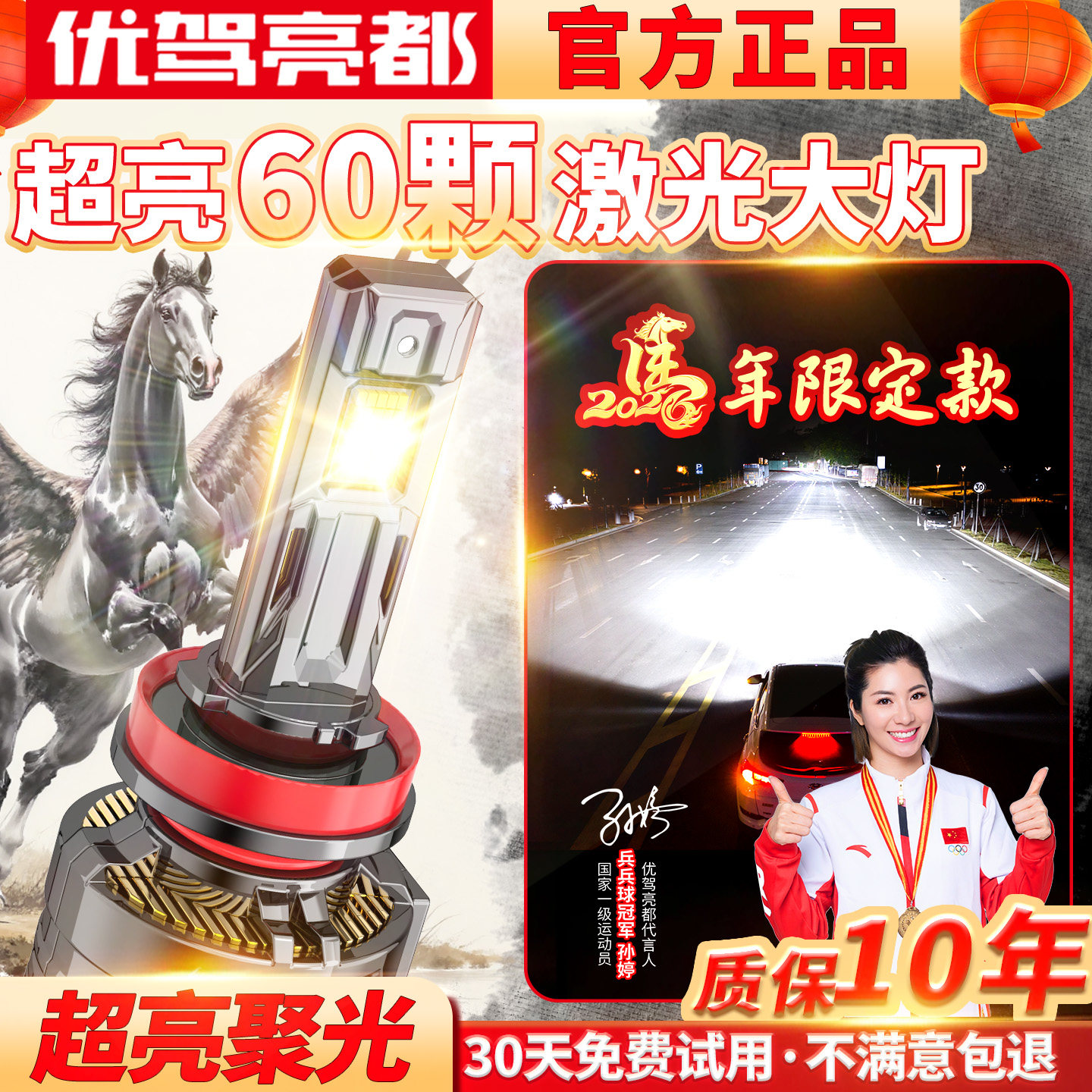 2026年新型超高輝度LEDレーザーヘッドライト後付けキット：ハイビーム/ロービーム一体型ヘッドライト（集光レンズバルブ付き）