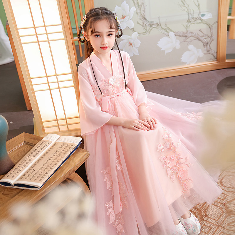 Children Handmaid's dress Princess of ancient Tang Dress Girl's skirt Skirt Fairy Flutter and Costume Super Fairy summer loaded little girl