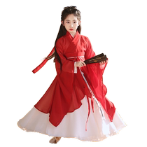 Red Hanfu Girl 2024 новая весна и осень Weijin Wind старинная одежда Restoration section Childrens big gujs Платье