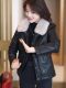 Leather jacket women's 2025 autumn and winter new temperament retro commuter big fur collar short velvet jacket casual top