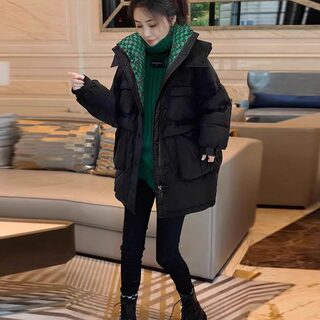 Hooded Cotton Jacket for Women, Mid-Length, Autumn and Winter 2025 New Style, Korean Fashion, Color-Blocking, Casual, Thickened Cotton Coat