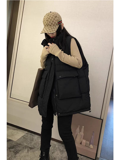 Down cotton vest women's loose outer wear autumn and winter 2025 new fashion thickened mid-length sleeveless waistcoat trendy