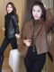 Leather jacket women's 2025 autumn and winter new temperament retro commuter big fur collar short velvet jacket casual top