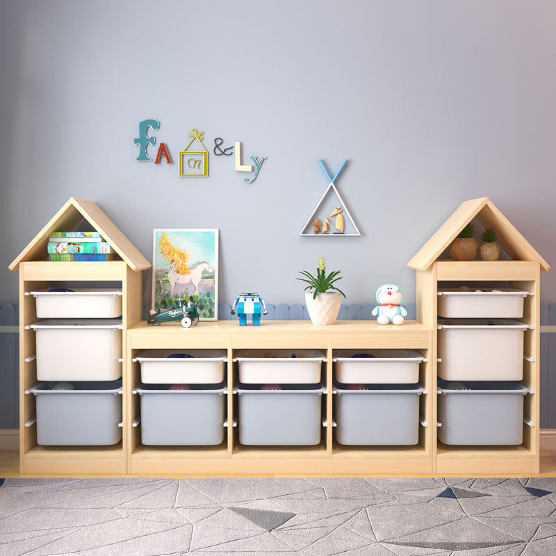 Solid wood baby toys hold the locker children's bookshelf cabinet large capacity to organize induction rack multilayer shelf