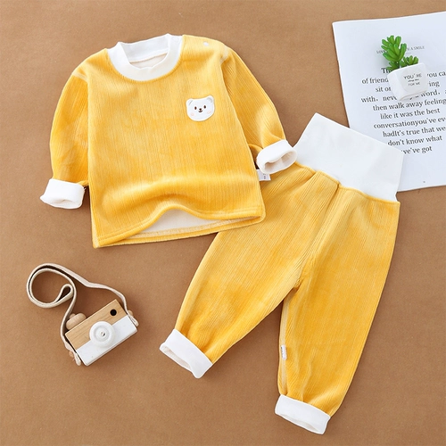 Детский удерживающий тепло утепленный демисезонный комплект, детское удерживающее тепло нижнее белье подходит для мужчин и женщин для раннего возраста, высокая талия, 2 лет