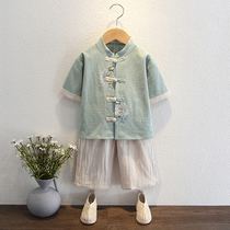 Han-suited boy summer short sleeve Chinese wind pupil performs to kindergarten baby Chinese summer dress childhood tank