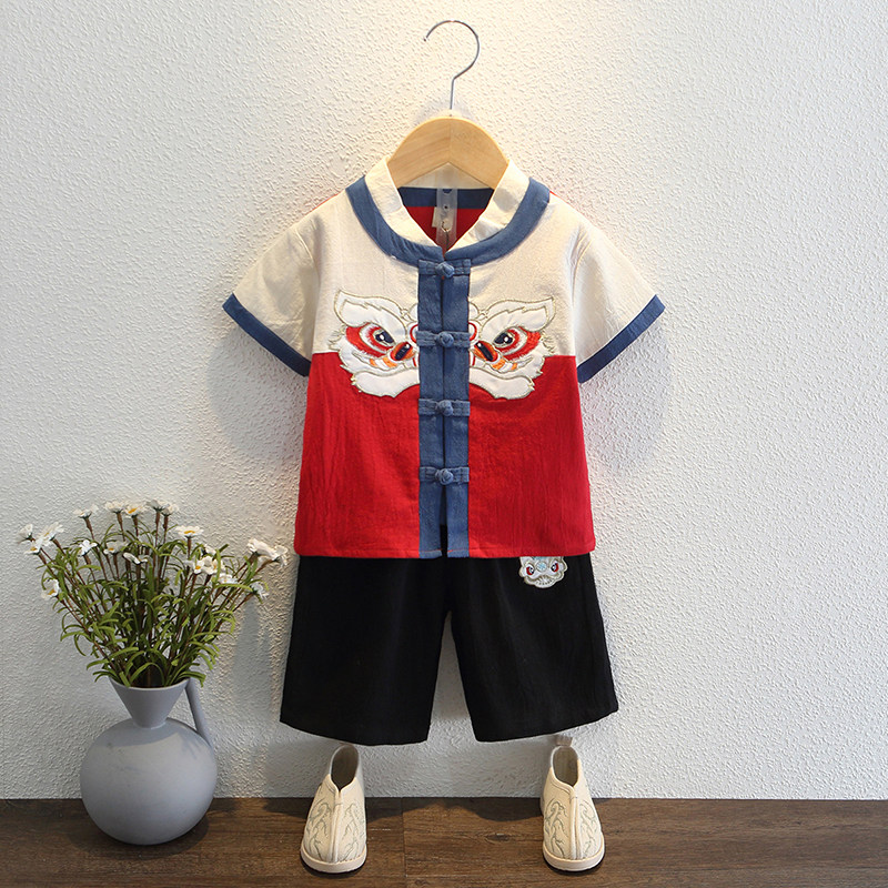 Han-clothed boy cotton summer summer short sleeve Chinese wind show baby's national school clothes summer dress children's Tangwear