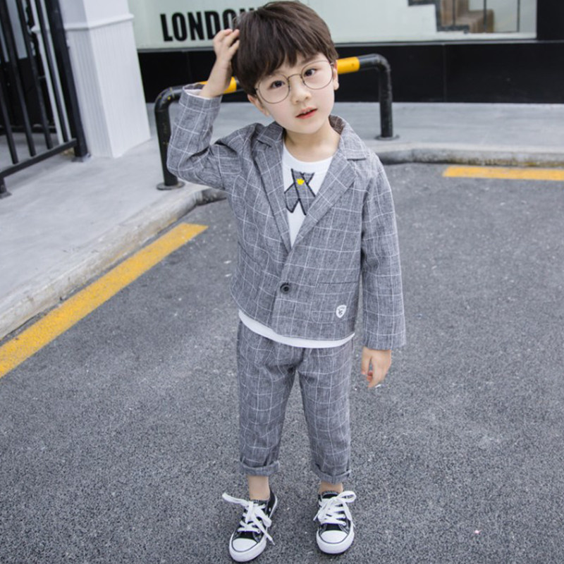 Boy suit Plaid spring style year-old spring and autumn casual dress Boy boy baby Children's suit Male small suit suit