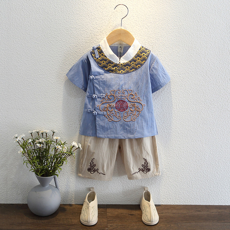 Han - suited boy 1 Chinese style 2 ancient style 3 country school uniform summer children Chinese style short - sleeved summer dress baby 4 children's Tanghai